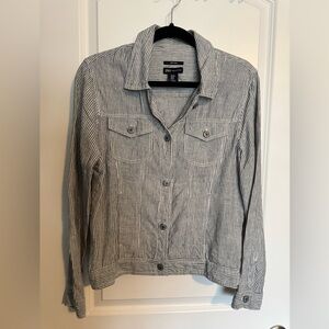 JNY Jones New York Grey and White Striped Women's Linen Jacket